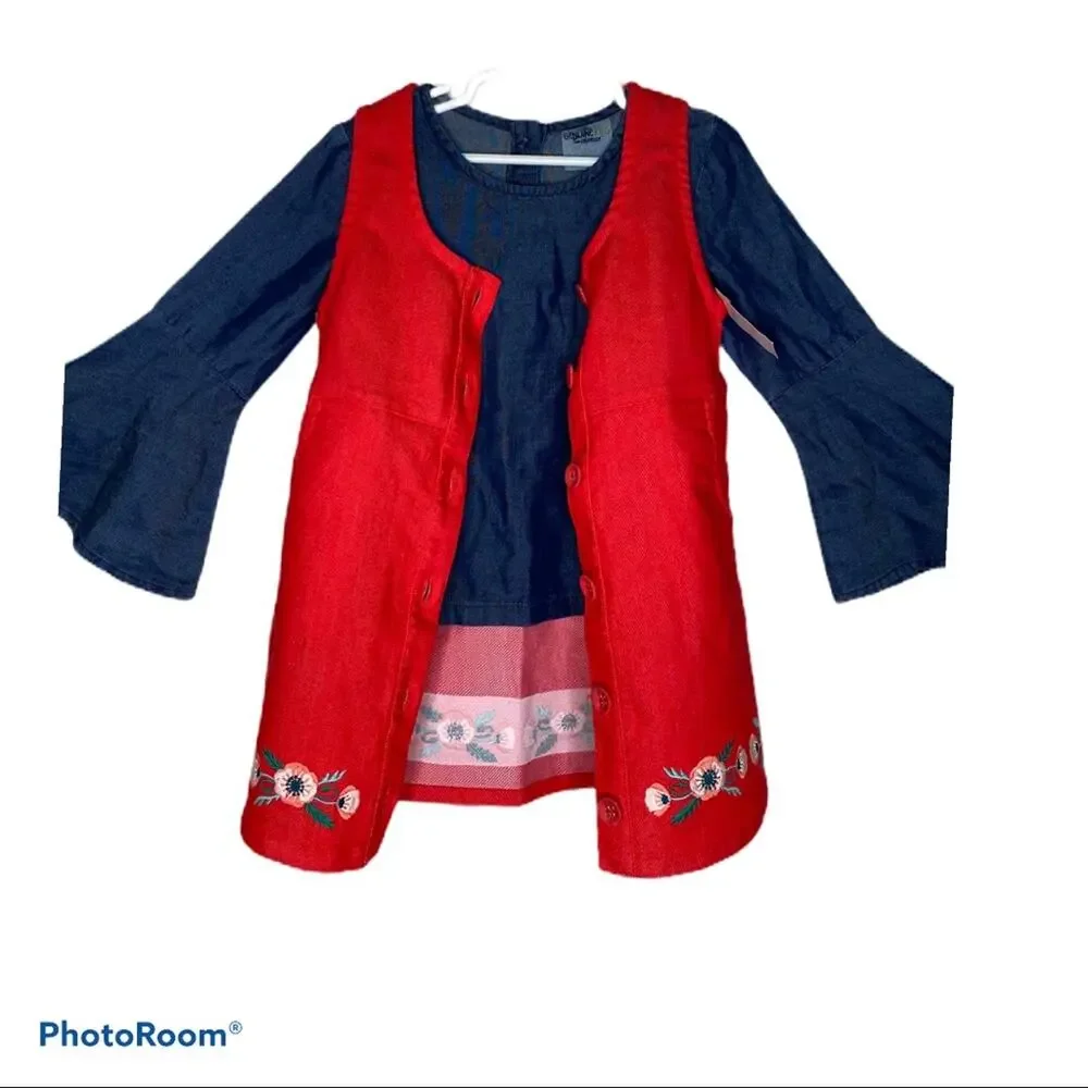 Genuine Kids 4T red tunic dress with inner bell sleeve blouse